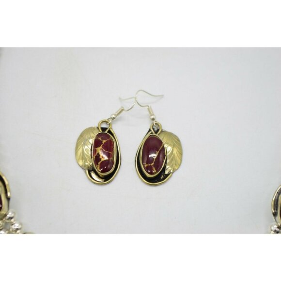 Red Gold Brecciated Jasper Navajo Mexican Silver N - Picture 4 of 12